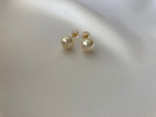 KOKO PEARL JEWELRY 無調色無染色天然羽黃金色akoya珍珠耳釘 無耳洞夾式耳環 18K黃金