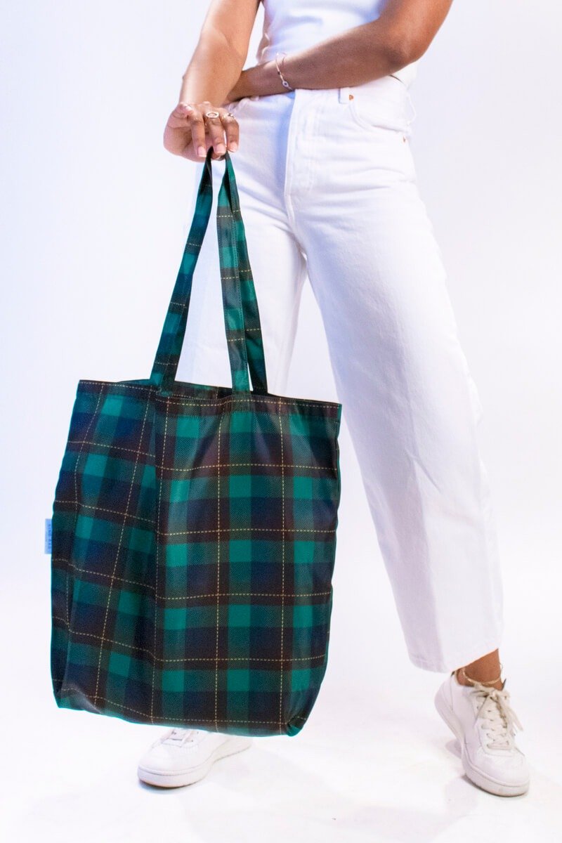 British Kind Bag-Eco-friendly Tote Bag-Peacock Plaid - Handbags & Totes - Eco-Friendly Materials Green