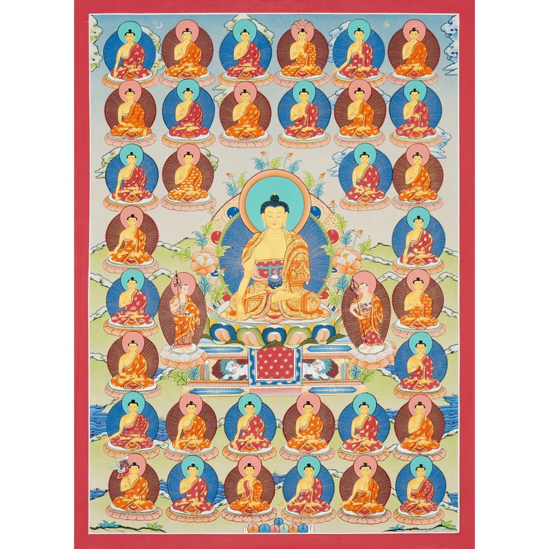 Sacred Old Buddha Thangka: Wisdom and Enlightenment - Wall Décor - Other Materials Multicolor