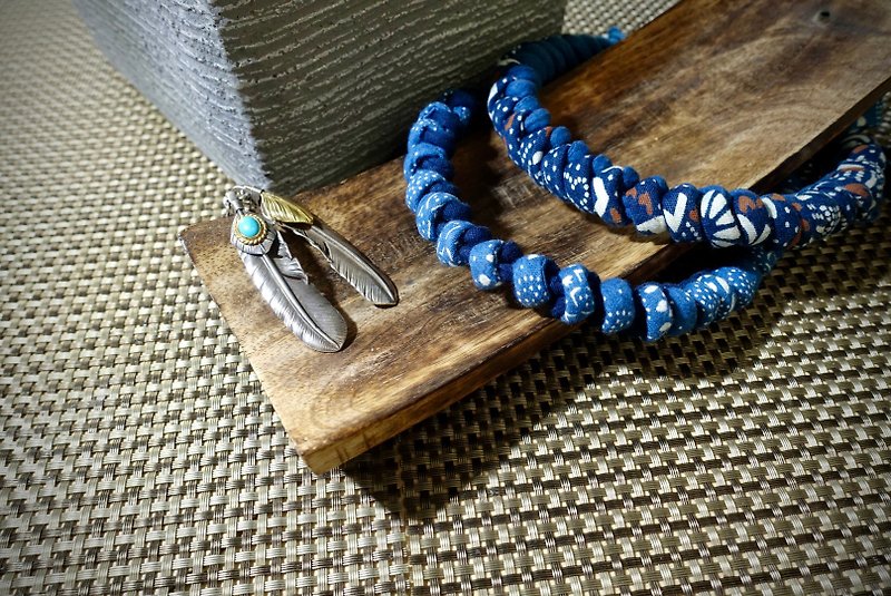 [Dog collar] Blue dyed cloth Indigo hand-woven collar collar Collar│Vintage style - Collars & Leashes - Cotton & Hemp Blue