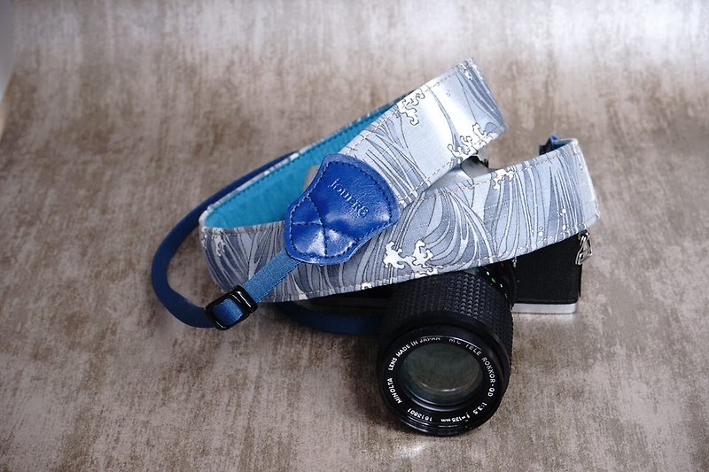 海の波解凍カメラストラップ4.0 - カメラ - コットン・麻 ブルー