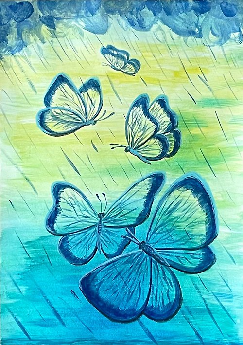 vernissage-VG-galery Transparent butterflies under a cheerful summer rain.