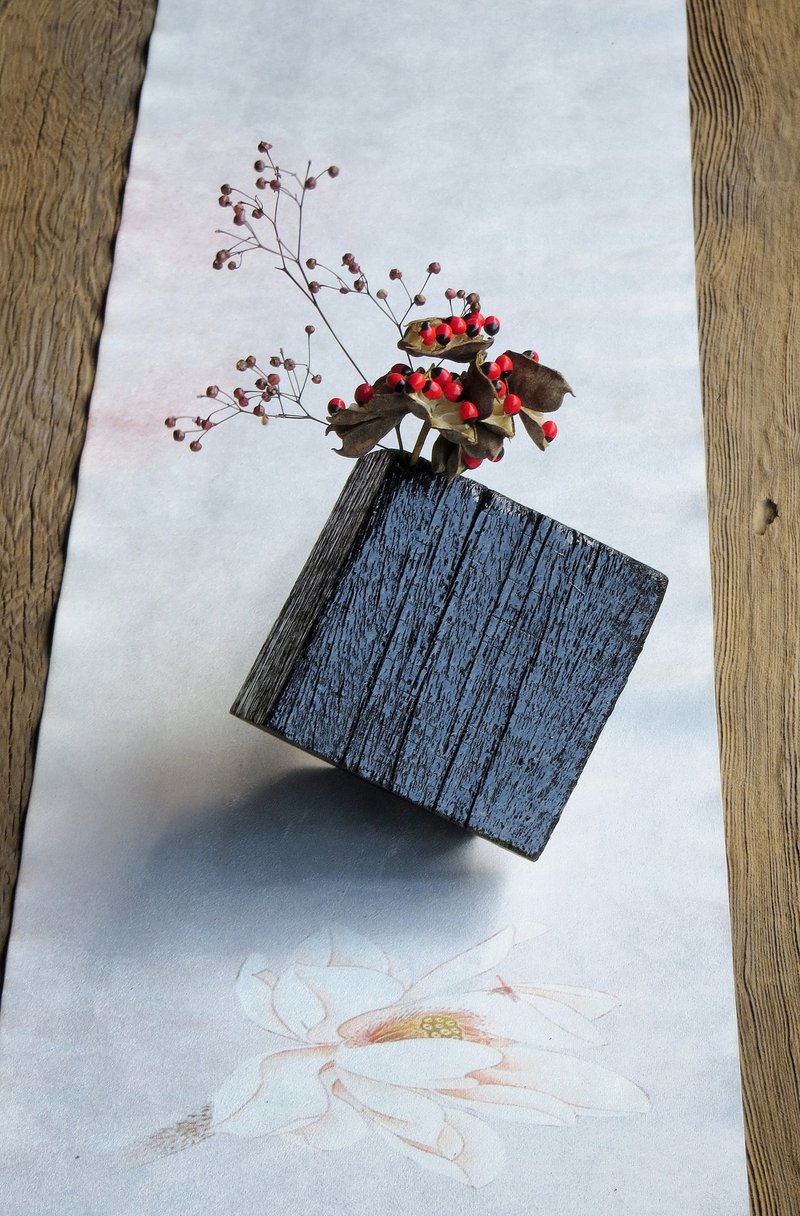 HO MOOD 幾何系列—碳化立方體 花器(二) - 花瓶/花器 - 木頭 咖啡色