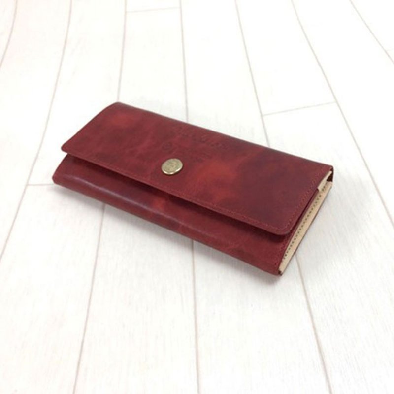 Leather wallet / flap / cowhide / long wallet  - กระเป๋าสตางค์ - หนังแท้ สีแดง