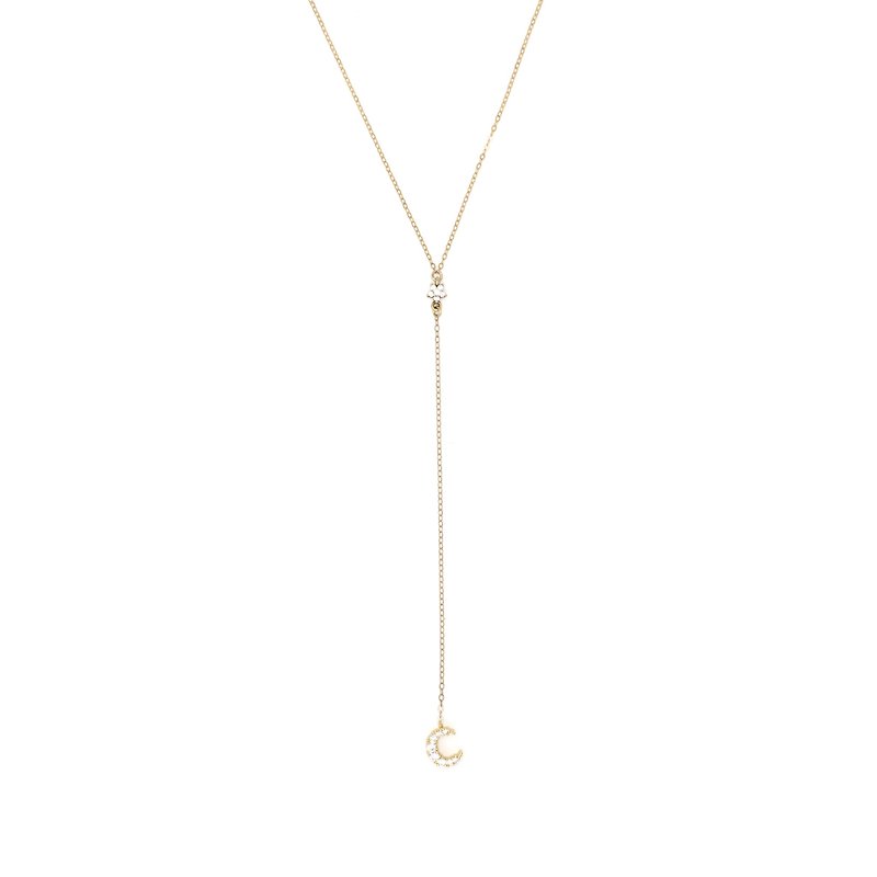 14K Gold Filled Moon and Star Lariat Necklace - Necklaces - Other Metals Gold