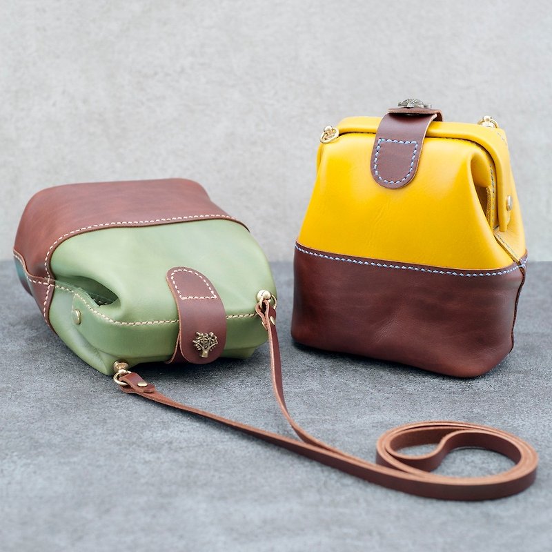 Be Two ∣ Doctor's Bag Gold Small Handmade Leather Side Back Shoulder Hand Sewn Cowhide - กระเป๋าแมสเซนเจอร์ - หนังแท้ หลากหลายสี