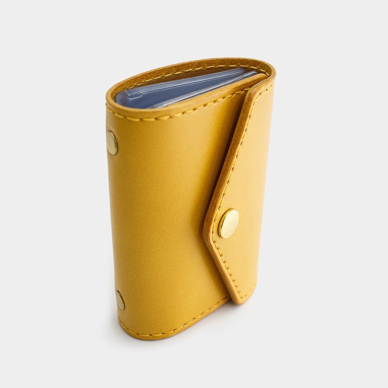 RENEW - Vegetable tanned leather hand stitch 20 card card holder / card holder / business card holder goose yellow - ที่ใส่บัตรคล้องคอ - หนังแท้ สีเหลือง
