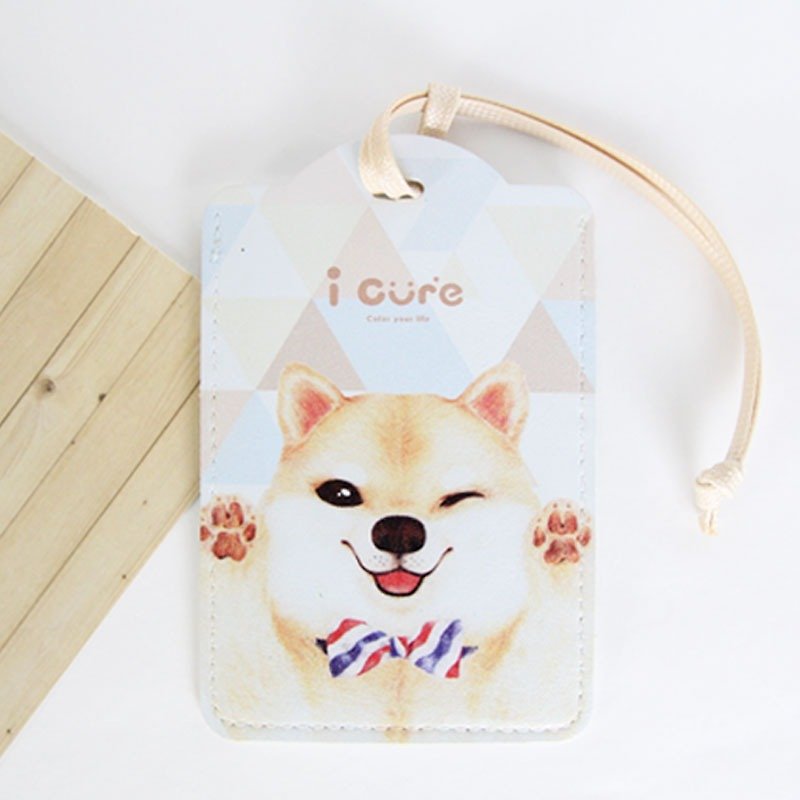 i card universal card set-H5. bow tie Shiba Inu dog - luggage tag certificate tag - ป้ายสัมภาระ - พลาสติก สีกากี