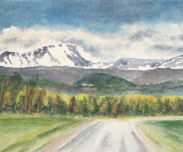 道路オリジナル水彩画風景壁アート - ショップ Alisa-Art