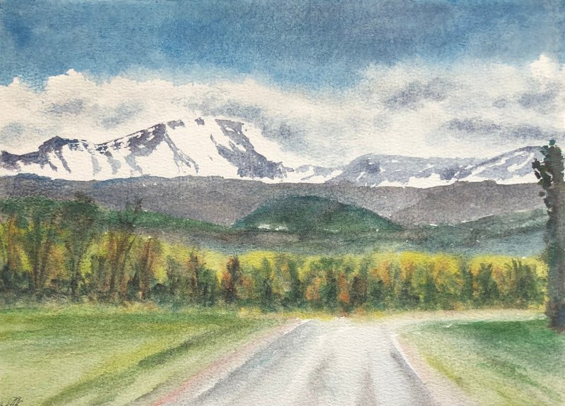 道路オリジナル水彩画風景壁アート - ウォールデコ・壁紙 - 紙 多色