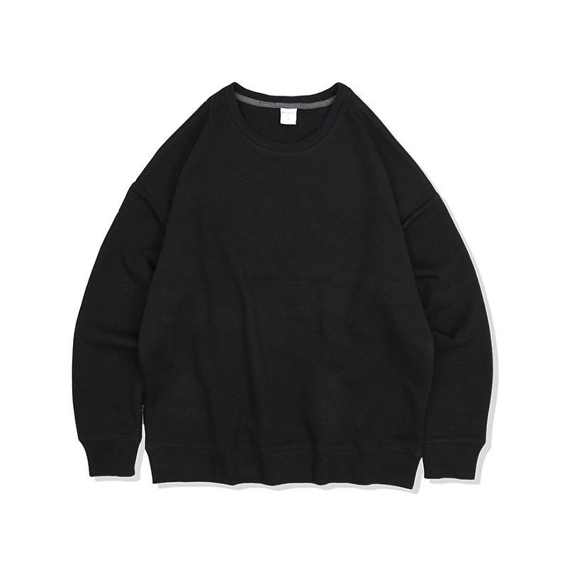 Japanese Round Collar Off Shoulder College T :: Black :: Men and Women Can Wear 18078-05 - เสื้อฮู้ด - ผ้าฝ้าย/ผ้าลินิน สีดำ