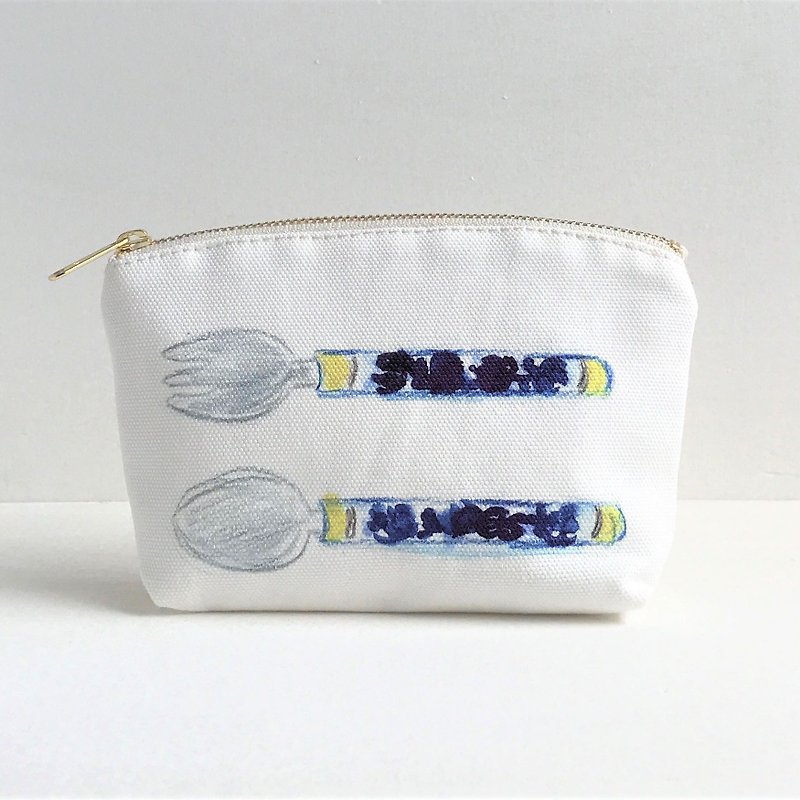 Gardener's tea party round gusset pouch Cutlery pattern blue - Toiletry Bags & Pouches - Cotton & Hemp Blue