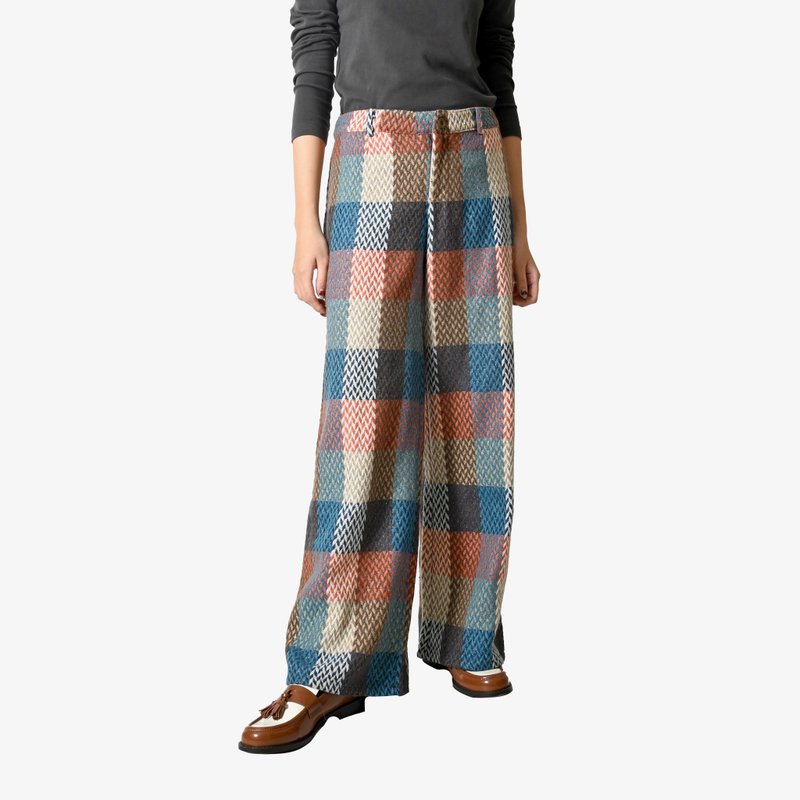 [Egg Plant Vintage] Iceberg Nuanyang wool jacquard high-waisted vintage pants - Women's Pants - Other Man-Made Fibers 