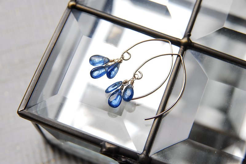 Gemstone quality Kyanite 3 Marquis Hook Earrings 14kgf - Earrings & Clip-ons - Gemstone Blue