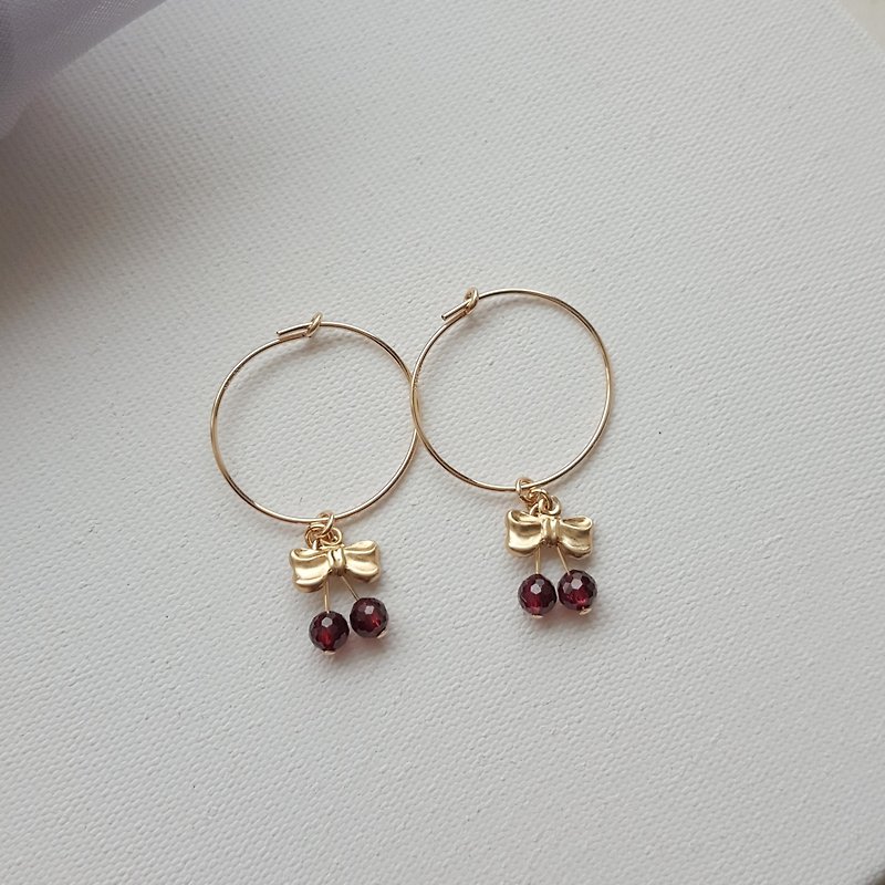 14kgf Stone hoop earrings - Earrings & Clip-ons - Semi-Precious Stones 