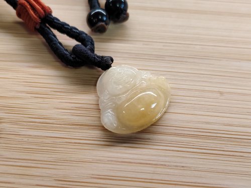 螺絲帽帽工作室 【親翠】天然翡翠 冰檸檬蜂蜜黃金燦燦彌勒佛佛公調整式繩鏈 佛系