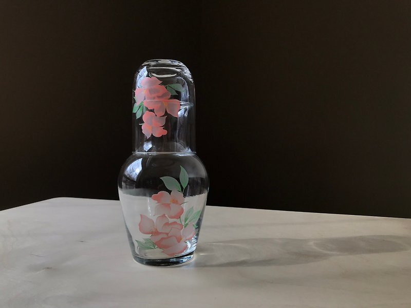 初期のハイビスカスの花のやかん/水カップセット - グラス・コップ - ガラス 透明