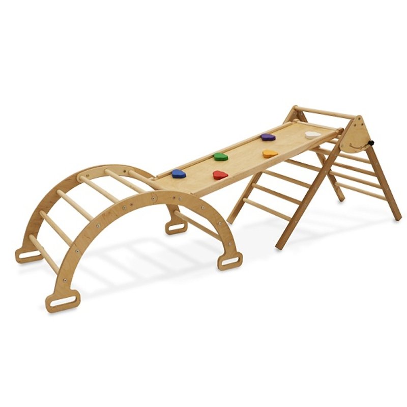 Wooden Pikler Climbing & Sliding Montessori Triangle 3 in 1 Set - Kids' Furniture - Wood Multicolor