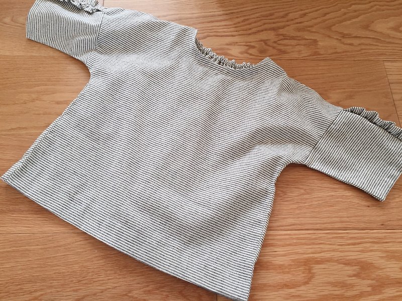 [Hand-made children clothes] decorative sleeve cotton shirt fine lines - Other - Cotton & Hemp Gray