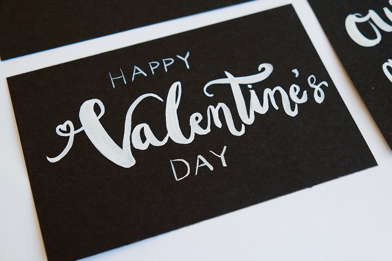 handwritten lettering original copy postcard for Valentine's Day - การ์ด/โปสการ์ด - กระดาษ สีดำ