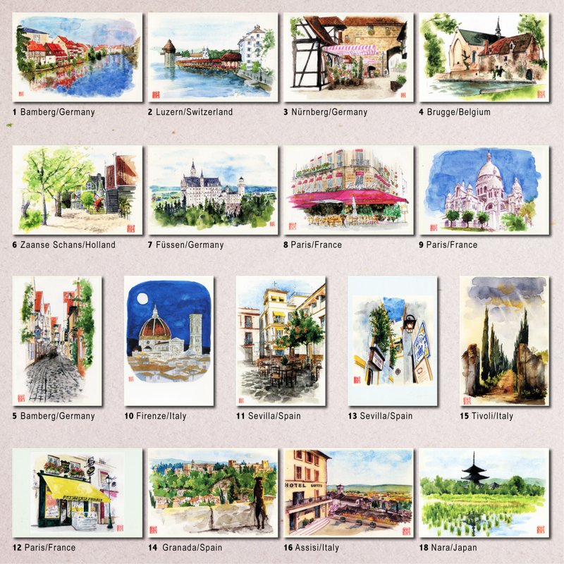 | 10 cards to choose from | Watercolor postcards - การ์ด/โปสการ์ด - กระดาษ 