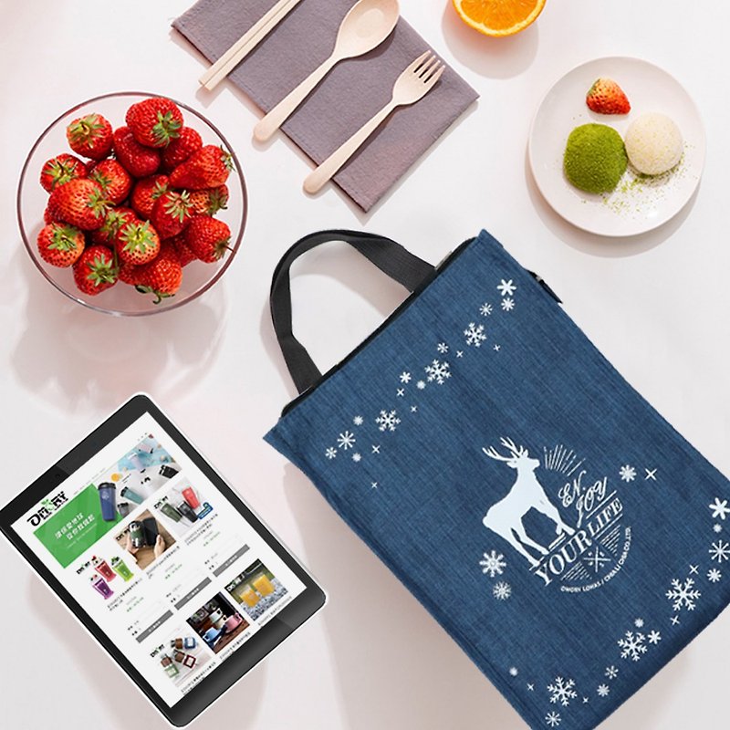 [OMORY] Original Waterproof Environmental Protection Thermal Insulation Cold Storage Tote Bag-Long Blue Elk - Lunch Boxes - Other Materials 