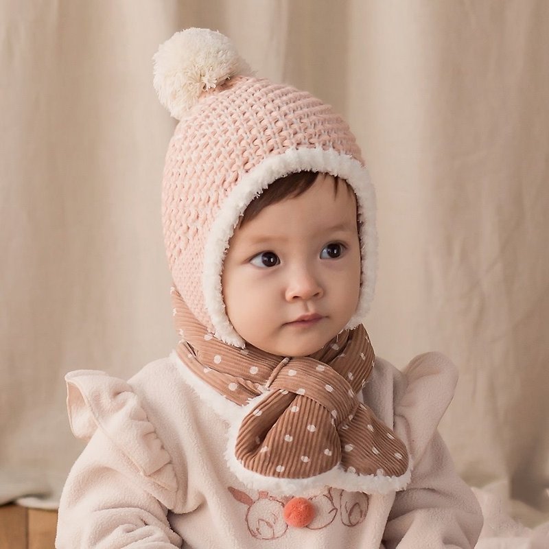 Happy Prince Korean Eva wave point snow velvet lining warm baby child bib - ผ้ากันเปื้อน - ผ้าฝ้าย/ผ้าลินิน สึชมพู