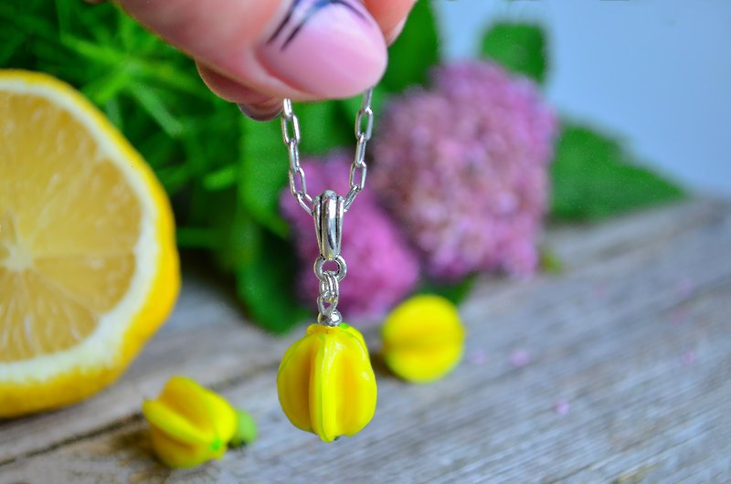 Star Fruit Necklace perfect gift for her Minimalist Necklace Fruit Lovers Gift - Necklaces - Glass Yellow