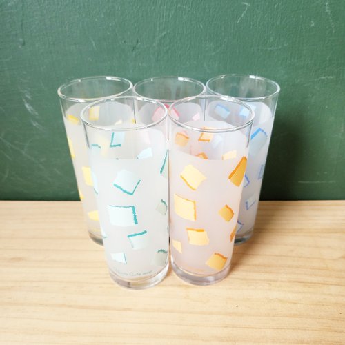 北極二手雜貨 【北極二手雜貨】早期玻璃杯 磨砂珠光 一組五個