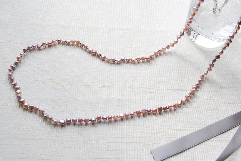 Small mauve pink pearl long necklace 2way type - สร้อยคอยาว - เครื่องเพชรพลอย สึชมพู
