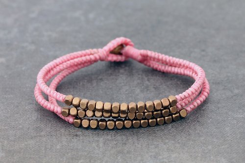 xtravirgin 珠子手鐲花束嬰兒粉紅色立方體黃銅3編織手鍊