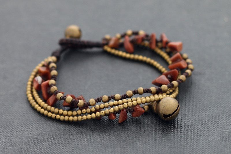 Goldstone Layered Woven Bracelets, Multi Strand Brass Stone Bracelets, Bohemian Gypsy Hippy Bracelets - สร้อยข้อมือ - หิน สีนำ้ตาล
