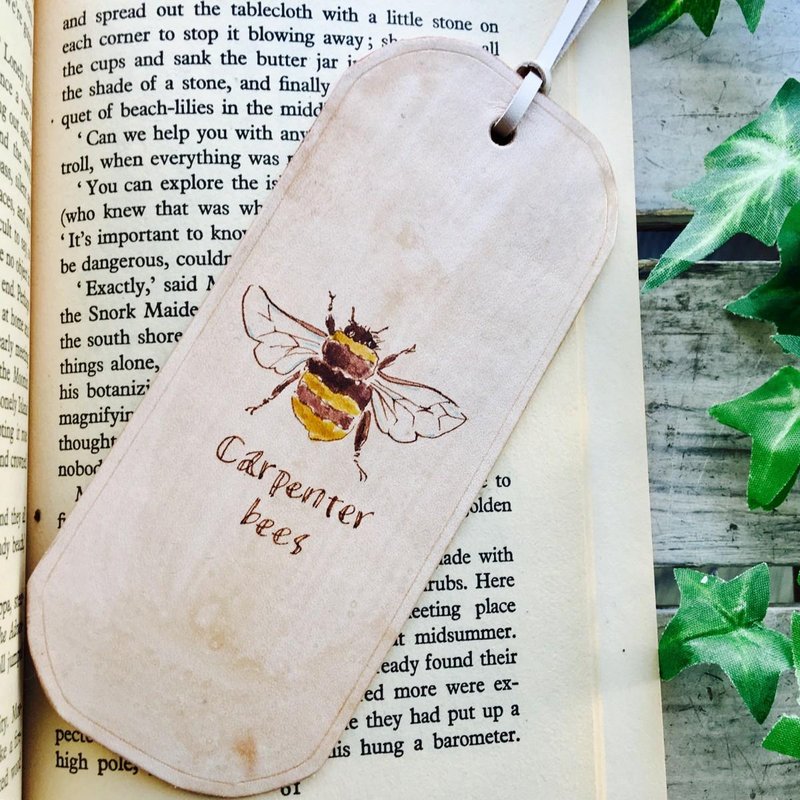 〜くまんばち〜革しおりボタニカルアート風Carpenter bees - 書籤 - 真皮 黃色