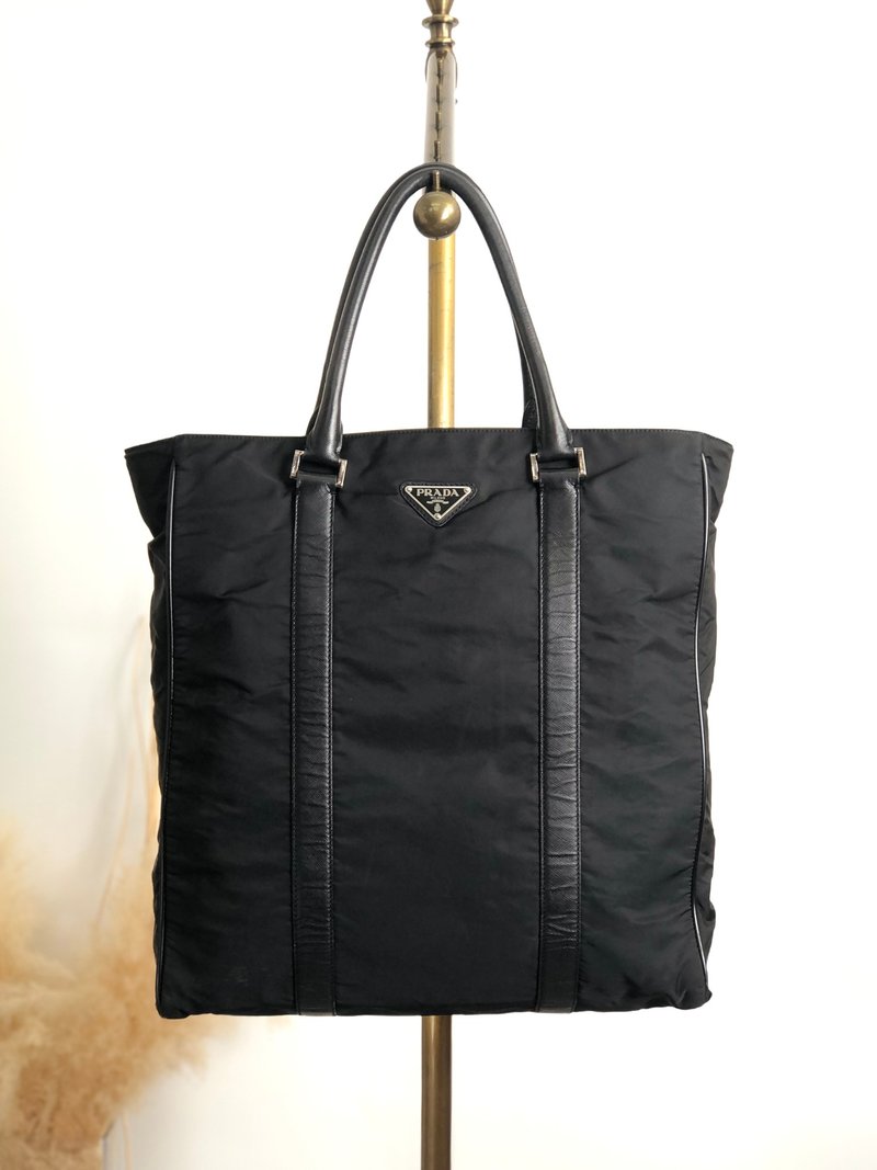 【 日本直送　名牌中古包 】PRADA プラダ トートバッグ ブラック トライアングルロゴ ナイロン レザー vintage ヴィンテージ syxbuh - 手提包/手提袋 - 尼龍 黑色