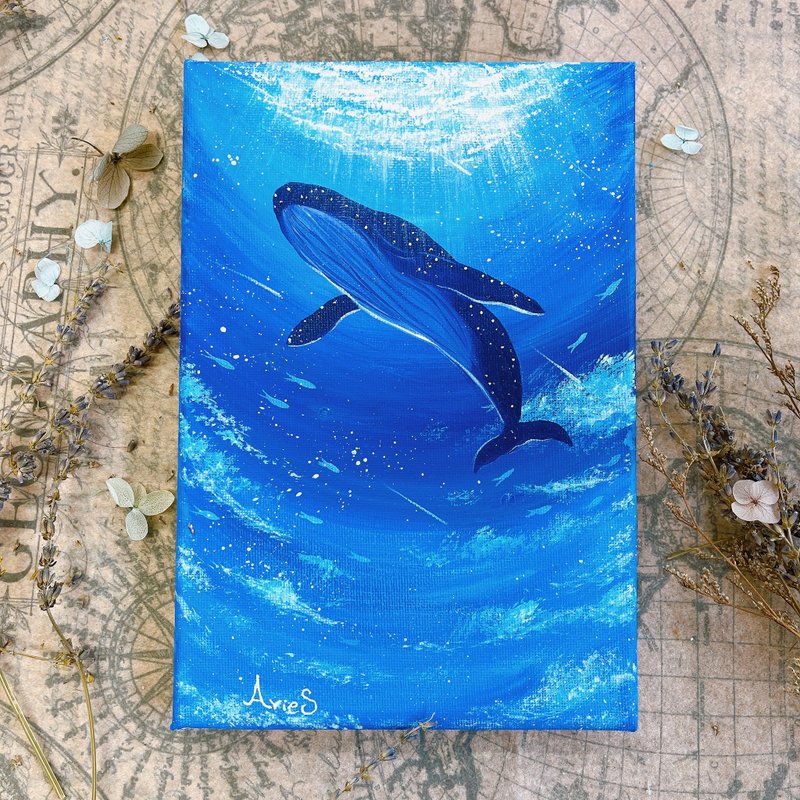 Ocean Whale Beginner's Painting Course No one has any painting foundation to learn Acrylic painting - Illustration, Painting & Calligraphy - Cotton & Hemp 