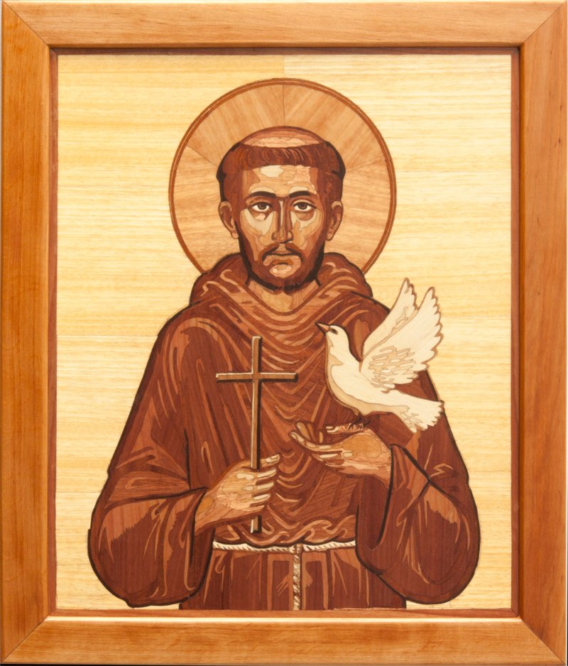 St Francis Greec Byzantine Christian Wood Icon Home Decor Wall wood mosaic - 壁貼/牆壁裝飾 - 木頭 橘色