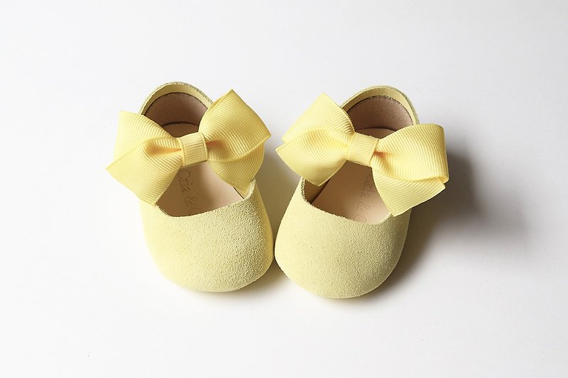 淺黃色女寶寶學步鞋 彌月禮盒 滿月禮物 嬰兒軟底鞋 真皮手作鞋 - 嬰兒鞋/學步鞋 - 真皮 黃色