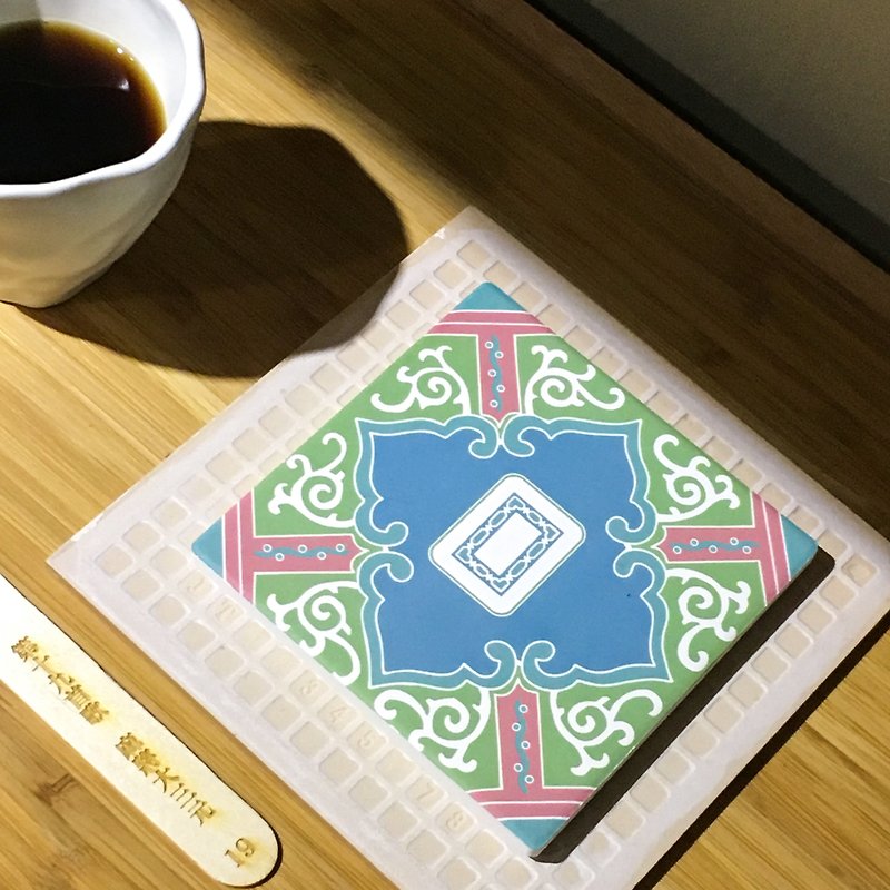 Taiwan Majolica Absorbent Tiles Coaster【Mahjong White Dragon】 - อื่นๆ - ดินเผา สีแดง