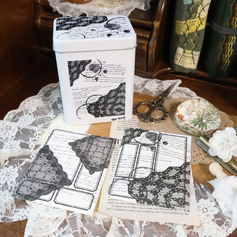 Vintage, Black sticker Tin case set - 禮物盒/包裝盒 - 其他金屬 黑色