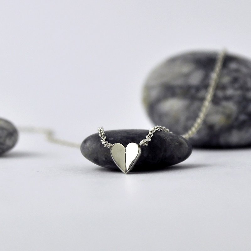 Sterling Silver Mirror Image Heart Necklace - Collar Necklaces - Sterling Silver Silver
