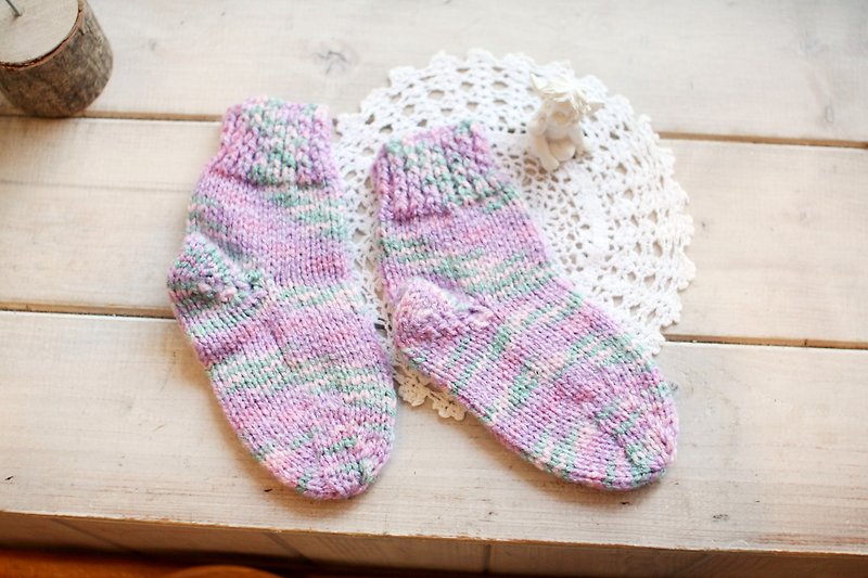 【好日手作】handmade 紫色系手織毛線嬰兒保暖襪／嬰兒襪／毛線襪／聖誕禮物 - 其他 - 其他材質 