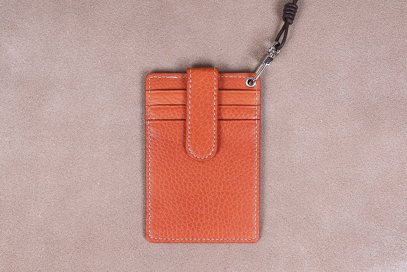 Italy leather slim necklace business card case / card holder (Orange) - Card Holders & Cases - Genuine Leather Orange