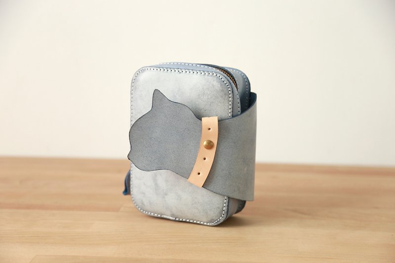 [Customer order version] Cat cute one-shoulder messenger bag handmade leather 2 way zipper pouch