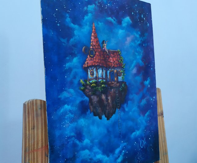 油絵。空想。保存。ミルキィワイ。銀河。星。惑星。空。超現実的