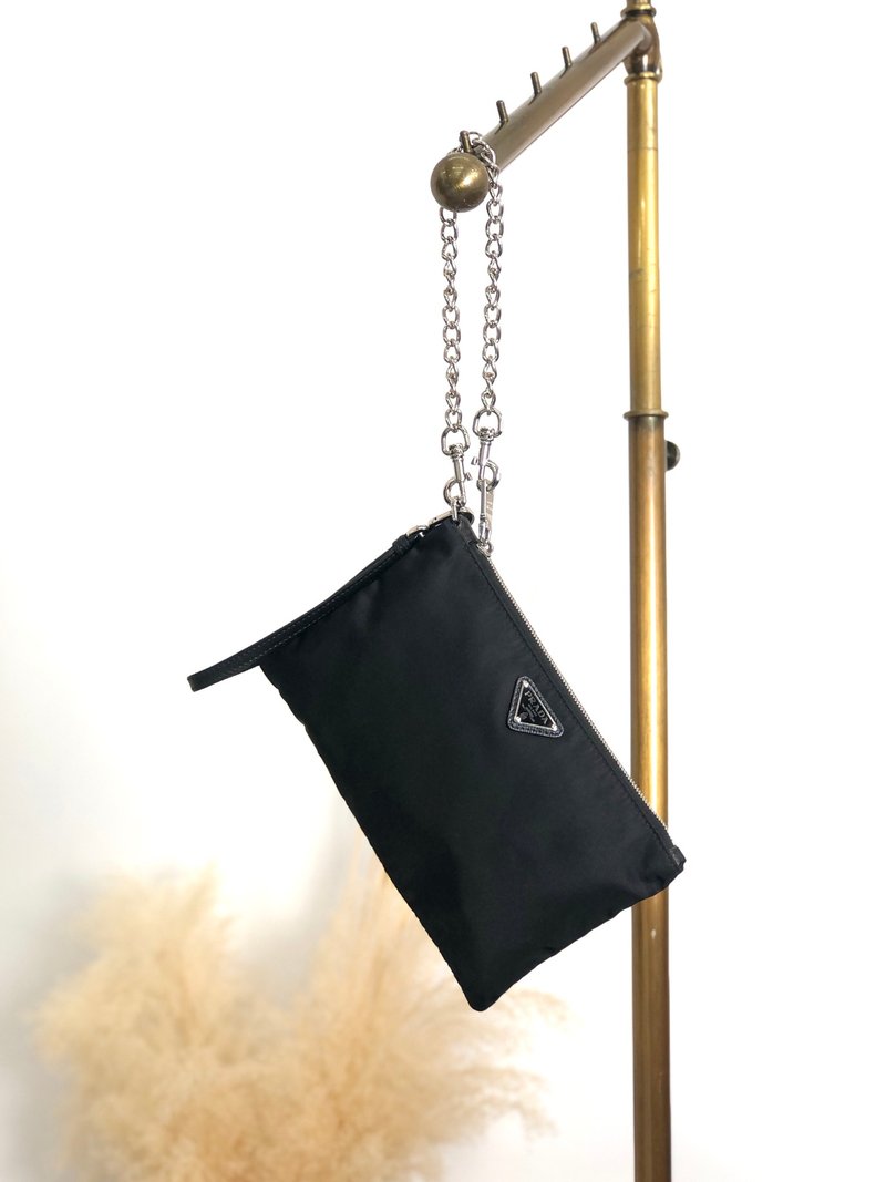 【 日本直送　名牌中古包 】PRADA プラダ ミニバッグ ブラック トライアングルロゴ ナイロン サフィアーノ vintage ヴィンテージ  jtvddc - 手提包/手提袋 - 尼龍 黑色