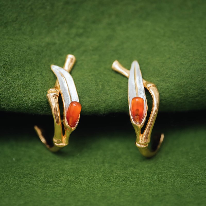 Classic Bamboo earrings (quartz) - Quartz earrings - Dressy earrings - ต่างหู - เงิน สีทอง