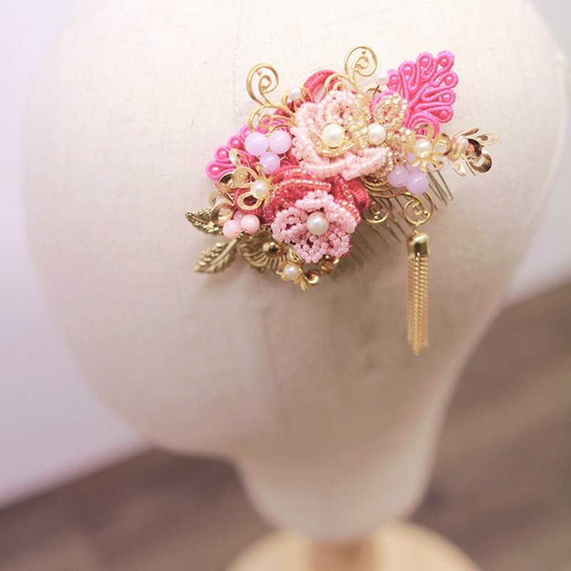 Bridal Headpiece, Brilliant Bridal Chinese Hair Accessories, Chinese Headdress, Bridal Floral Ornament, Skirt, Headdress - เครื่องประดับผม - เครื่องเพชรพลอย สึชมพู