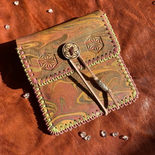 itoasobi Macrame Leather Works -麻の葉- マーブリングレザーコインケース
