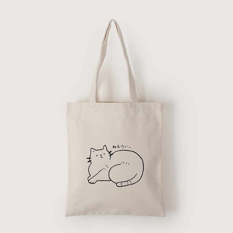 Sleeping Cat / Dozing Cat-Straight Canvas Bag - กระเป๋าถือ - ผ้าฝ้าย/ผ้าลินิน ขาว