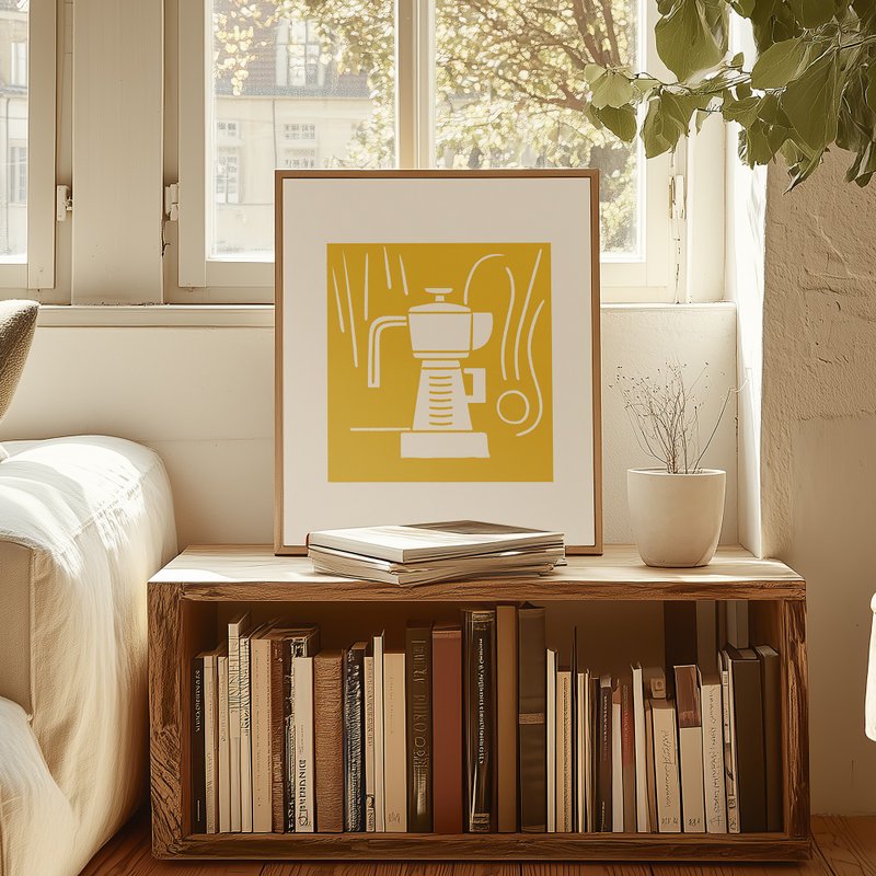 イエローコーヒーポット / 現代版画アートポスター絵画 - ポスター・絵 - 紙 